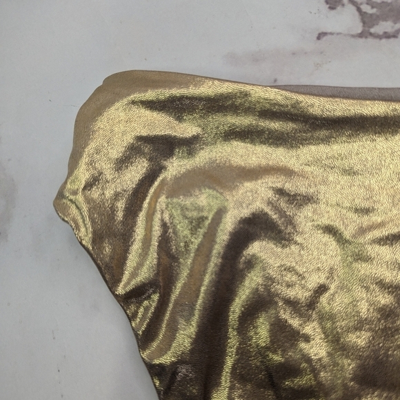 Good American Swim Bottom Women 4 XL Foil High Rise Waist Bikini Metallic Gold - Picture 4 of 9